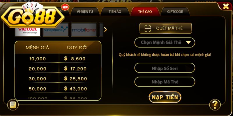 Nạp Tiền Go88 Hướng Dẫn Giao Dịch Siêu Tốc Chuẩn Xác 2 Phương án truyền thống giữ trọn tiện lợi mọi lúc