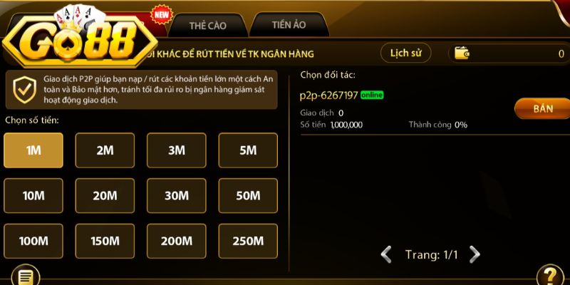 Rút Tiền Go88 Siêu Tốc Qua Các Kênh Giao Dịch Chuẩn Xác 2 Phương thức trao đổi P2P giữa người dùng